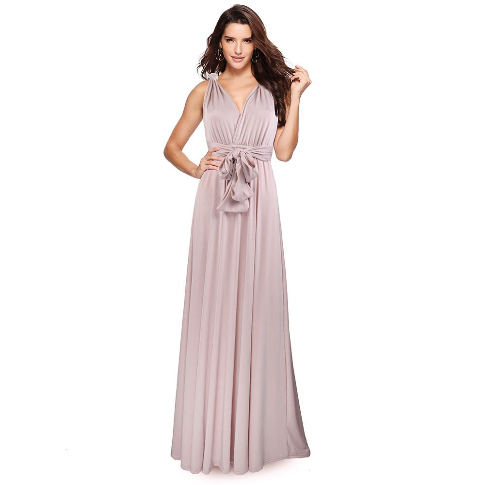 Women Sexy Deep V Neck Party Dress Solid Color Sleeveless Long Dress Elegant Evening Formal Gown Ladies Cocktail Prom Maxi Dress