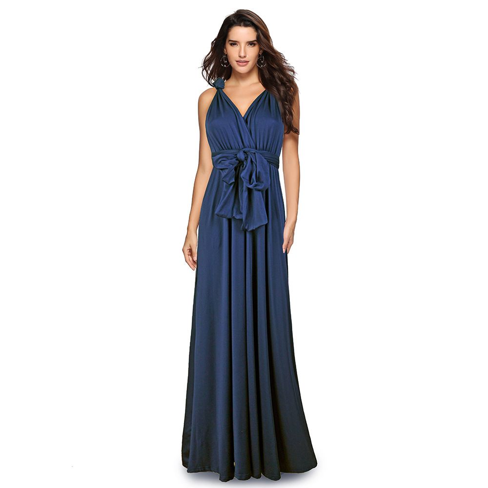 Women Sexy Deep V Neck Party Dress Solid Color Sleeveless Long Dress Elegant Evening Formal Gown Ladies Cocktail Prom Maxi Dress