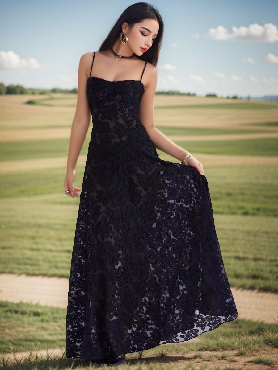 Women's Summer Sheer Slip Long Dress Floral Maxi Dress Casual Sexy Elegant