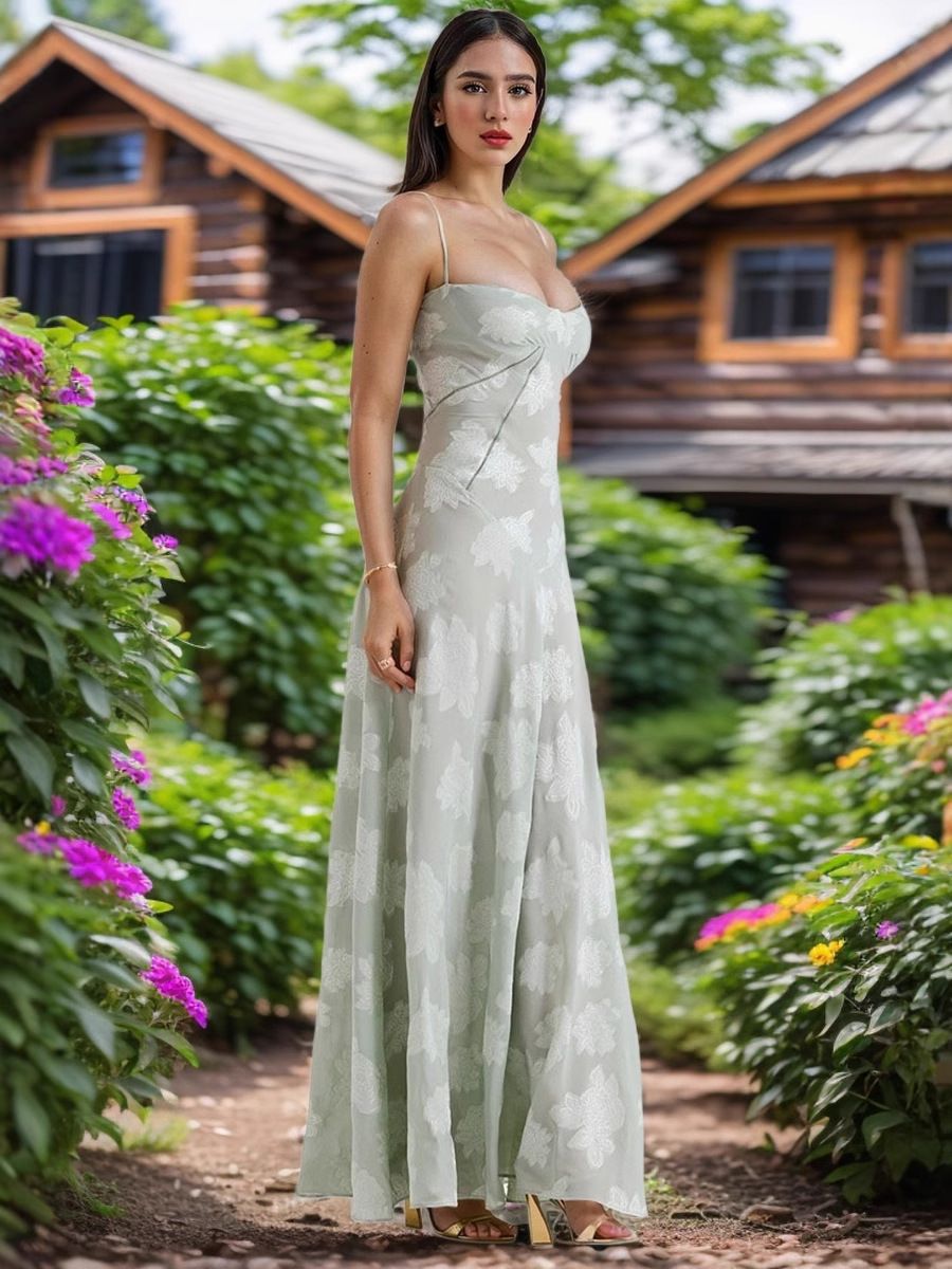 Women's Summer Sheer Slip Long Dress Floral Maxi Dress Casual Sexy Elegant