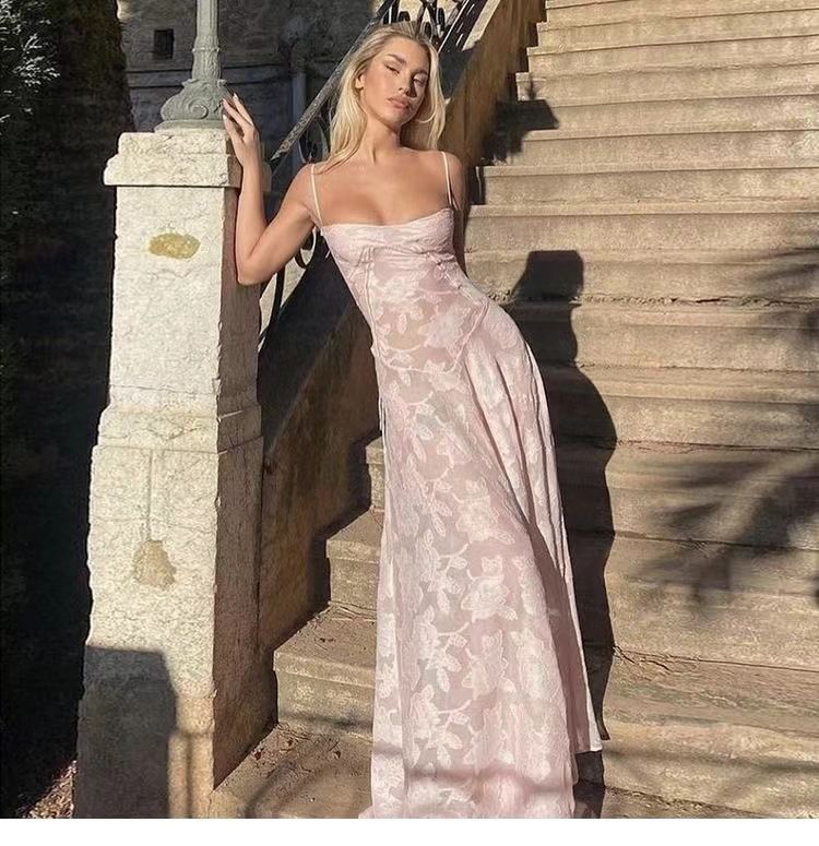 Women's Summer Sheer Slip Long Dress Floral Maxi Dress Casual Sexy Elegant