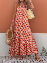 Women Summer Casual Loose Dresses Bohemian Floral Sleeveless Maxi Dress Sexy Spaghetti Strap Backless Sundress Beach Vacation