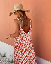 Women Summer Casual Loose Dresses Bohemian Floral Sleeveless Maxi Dress Sexy Spaghetti Strap Backless Sundress Beach Vacation