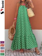 Women Summer Casual Loose Dresses Bohemian Floral Sleeveless Maxi Dress Sexy Spaghetti Strap Backless Sundress Beach Vacation