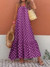 Women Summer Casual Loose Dresses Bohemian Floral Sleeveless Maxi Dress Sexy Spaghetti Strap Backless Sundress Beach Vacation