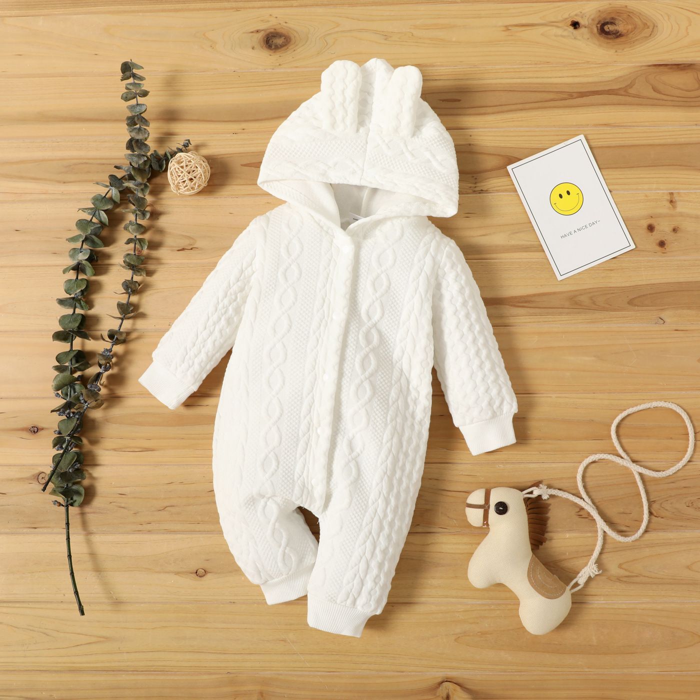 Autumn Winter Newborn Baby Romper Boys Girls Lovely Ears Hooded Long Sleeve Infant Bodysuit Warm Jumpsuit
