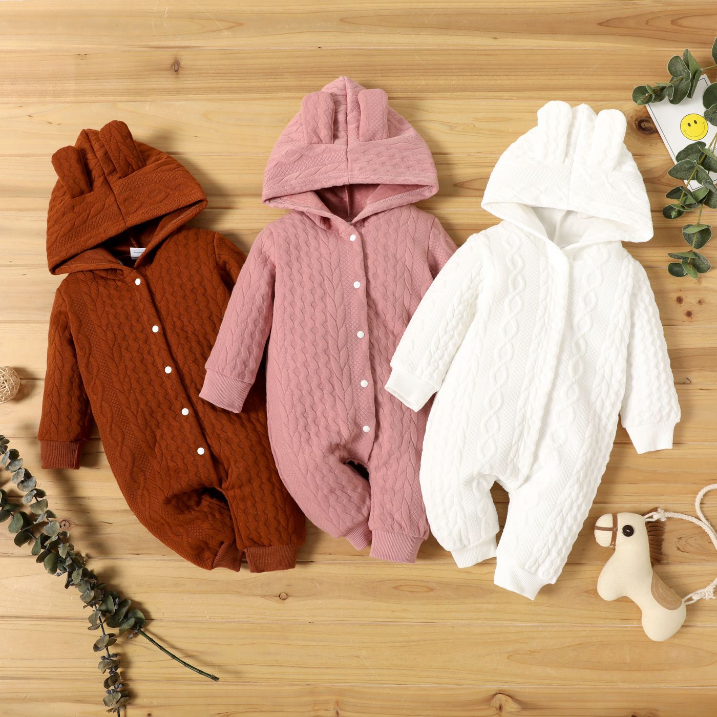 Autumn Winter Newborn Baby Romper Boys Girls Lovely Ears Hooded Long Sleeve Infant Bodysuit Warm Jumpsuit
