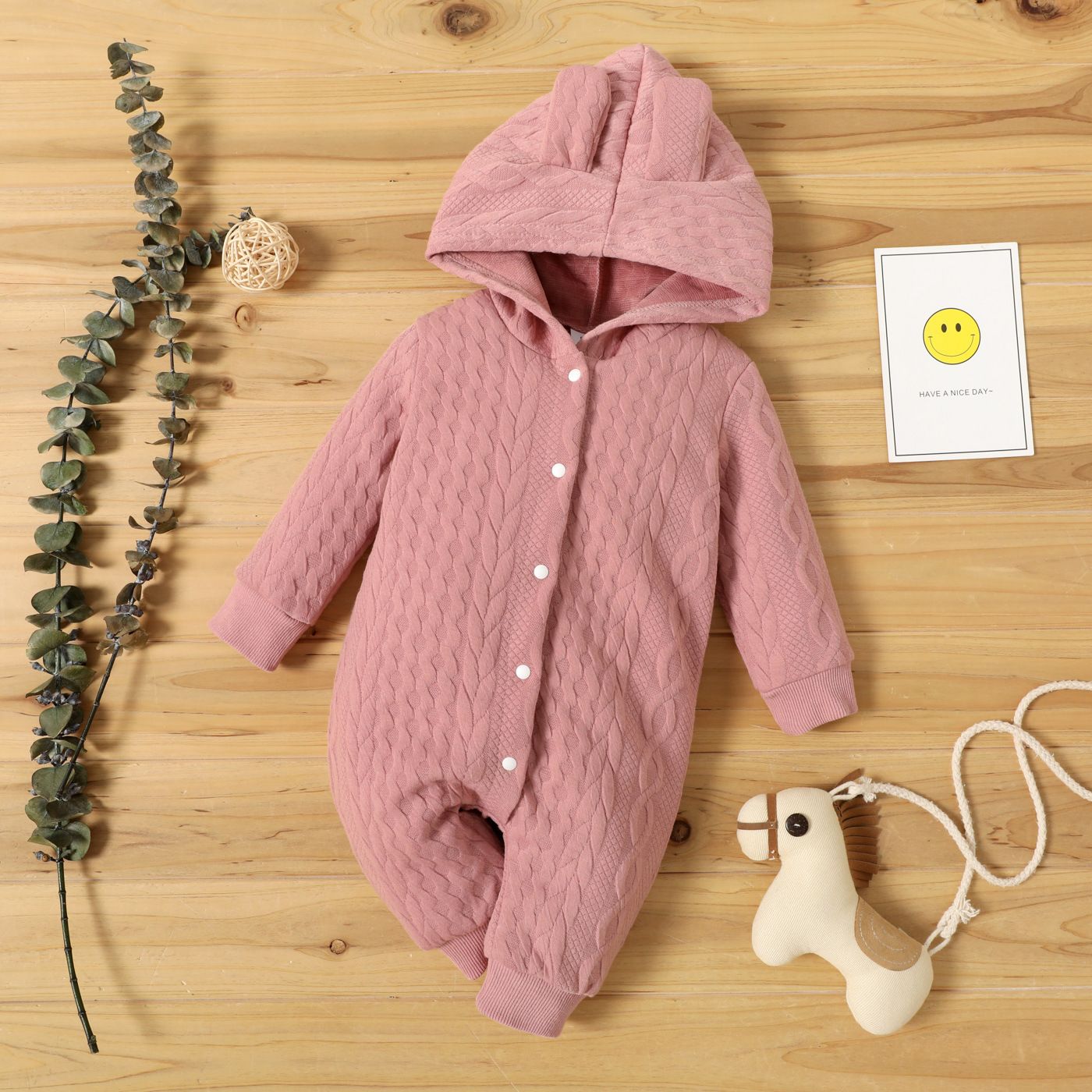 Autumn Winter Newborn Baby Romper Boys Girls Lovely Ears Hooded Long Sleeve Infant Bodysuit Warm Jumpsuit