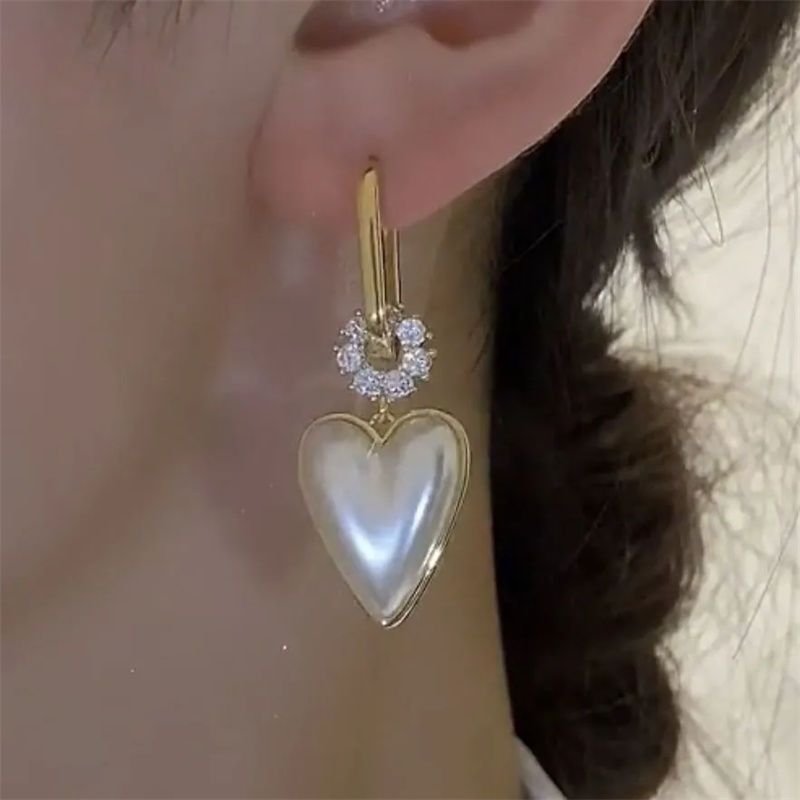 Zircon Circle Heart Shape Pearl Drop Earrings for Women Personalized Luxurious Daily Accessories Party Jewelry Anniversary Gifts