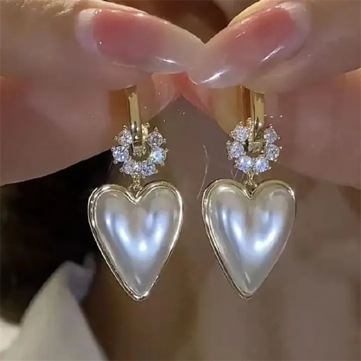 Zircon Circle Heart Shape Pearl Drop Earrings for Women Personalized Luxurious Daily Accessories Party Jewelry Anniversary Gifts