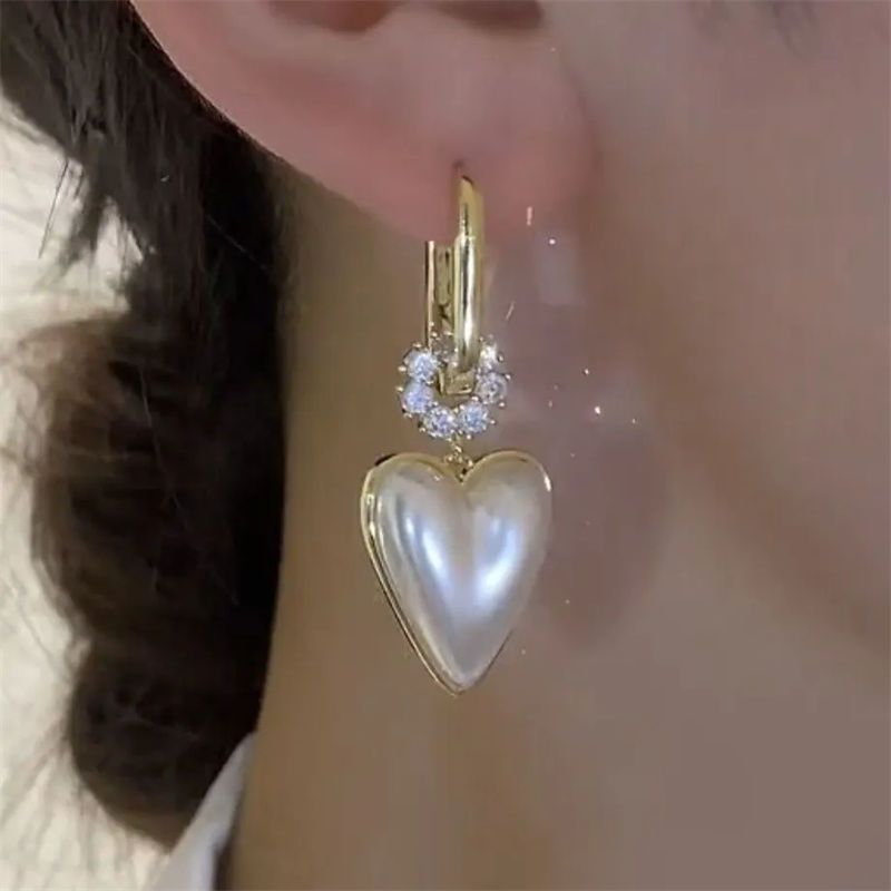 Zircon Circle Heart Shape Pearl Drop Earrings for Women Personalized Luxurious Daily Accessories Party Jewelry Anniversary Gifts