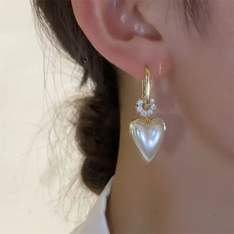 Zircon Circle Heart Shape Pearl Drop Earrings for Women Personalized Luxurious Daily Accessories Party Jewelry Anniversary Gifts
