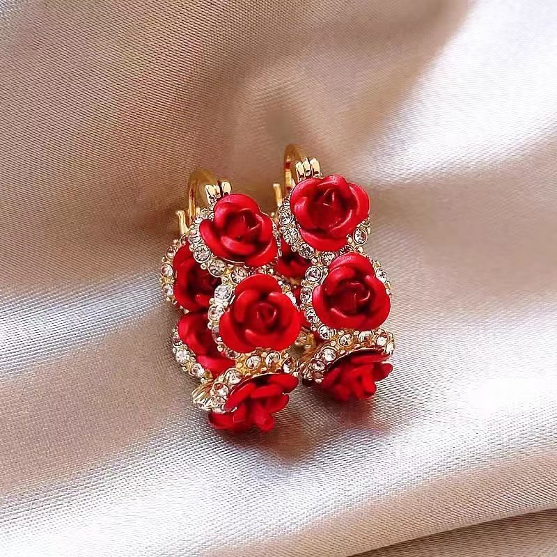 Fashion Trend Unique Design Elegant Delicate Zircon Rose Flower Circle Earrings For Women Jewelry Wedding Party Premium Gifts
