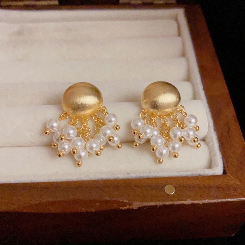 Metal Brushed Pearl Tassel Pendant Earrings For Women Elegant Gold Color Round Geometric Earrings Jewelry Accessories