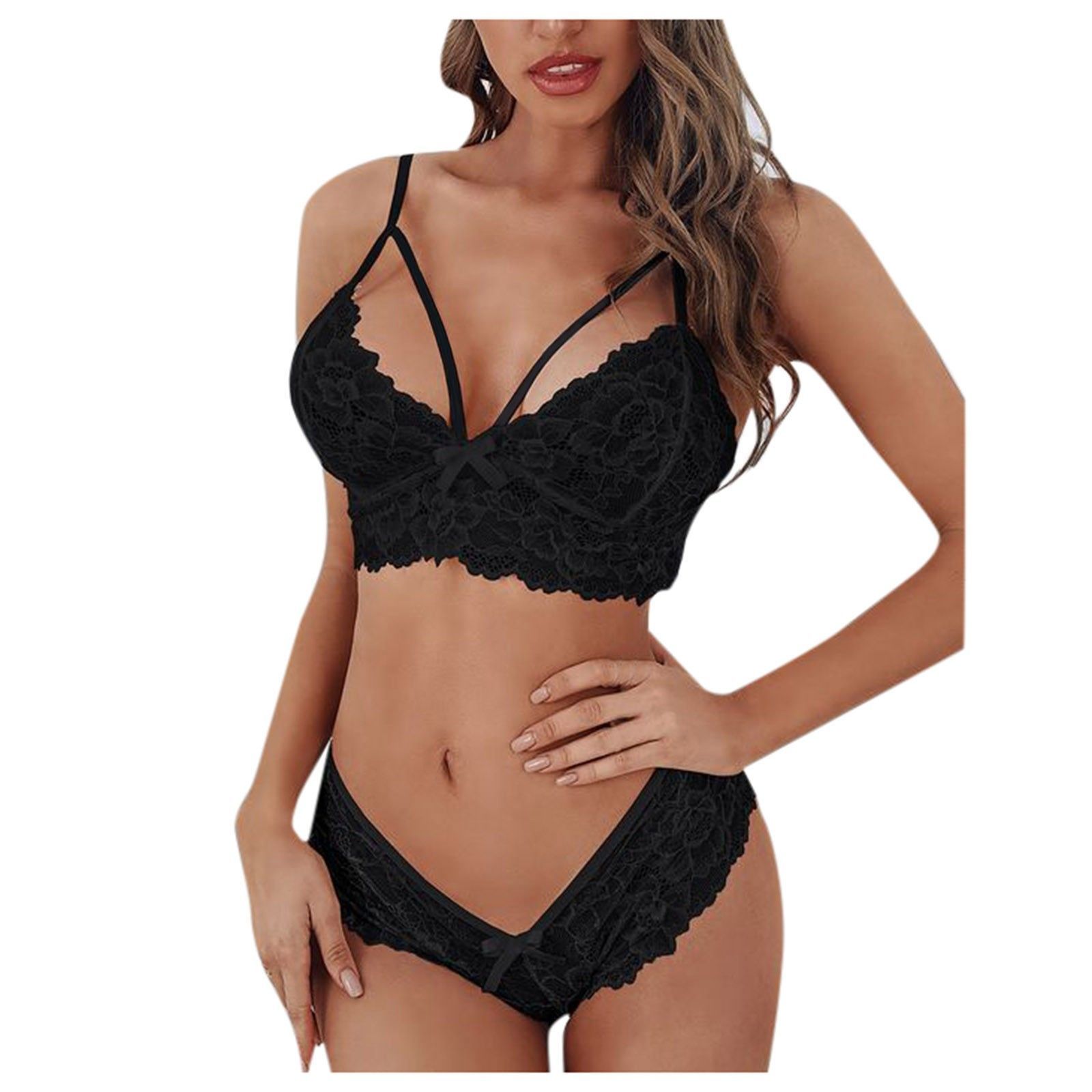 Plus Size Lingeries Set For Women Sexy Lace Halter Bralette High Waist Panty Set Sexy Nightgowns Women Erotic Underwear