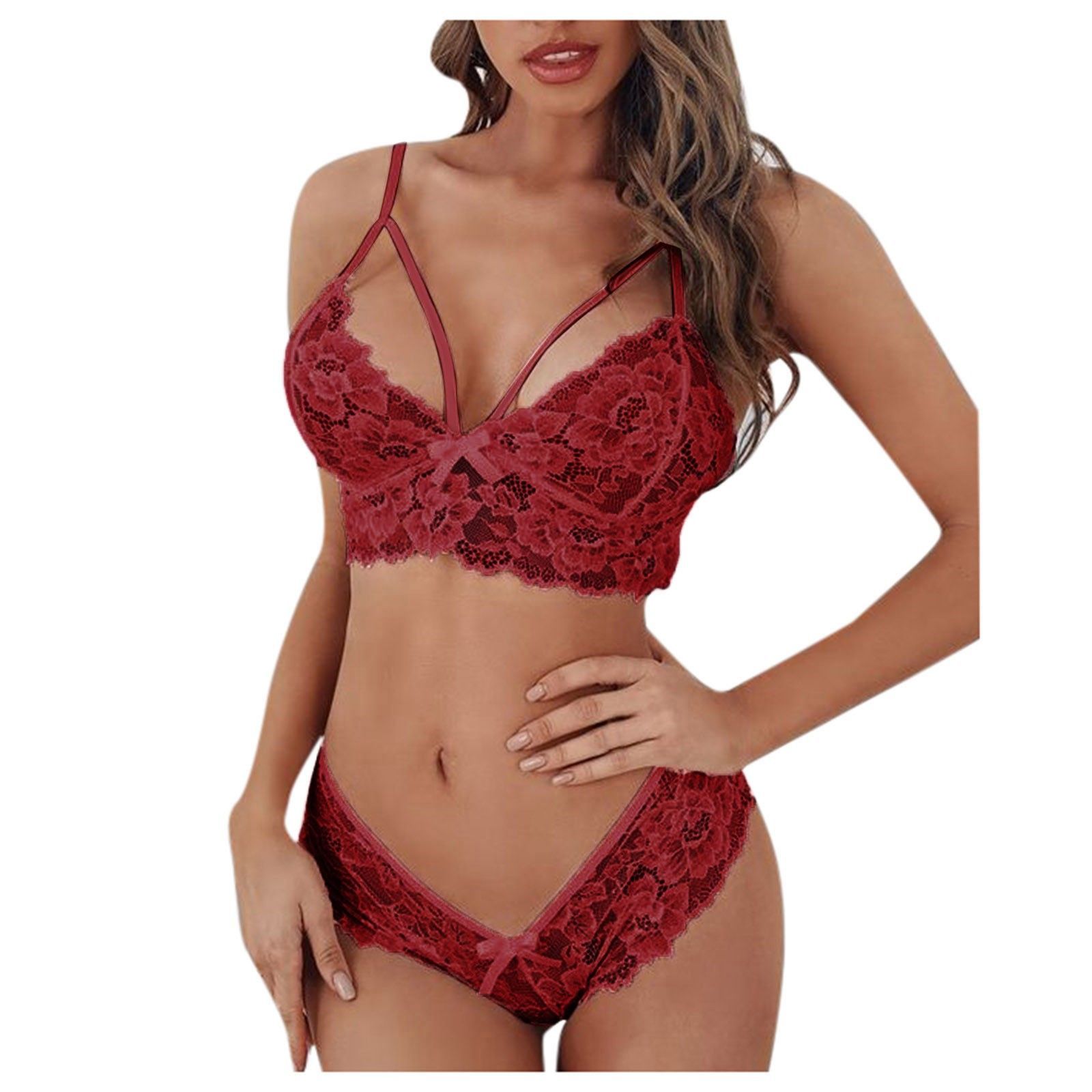 Plus Size Lingeries Set For Women Sexy Lace Halter Bralette High Waist Panty Set Sexy Nightgowns Women Erotic Underwear