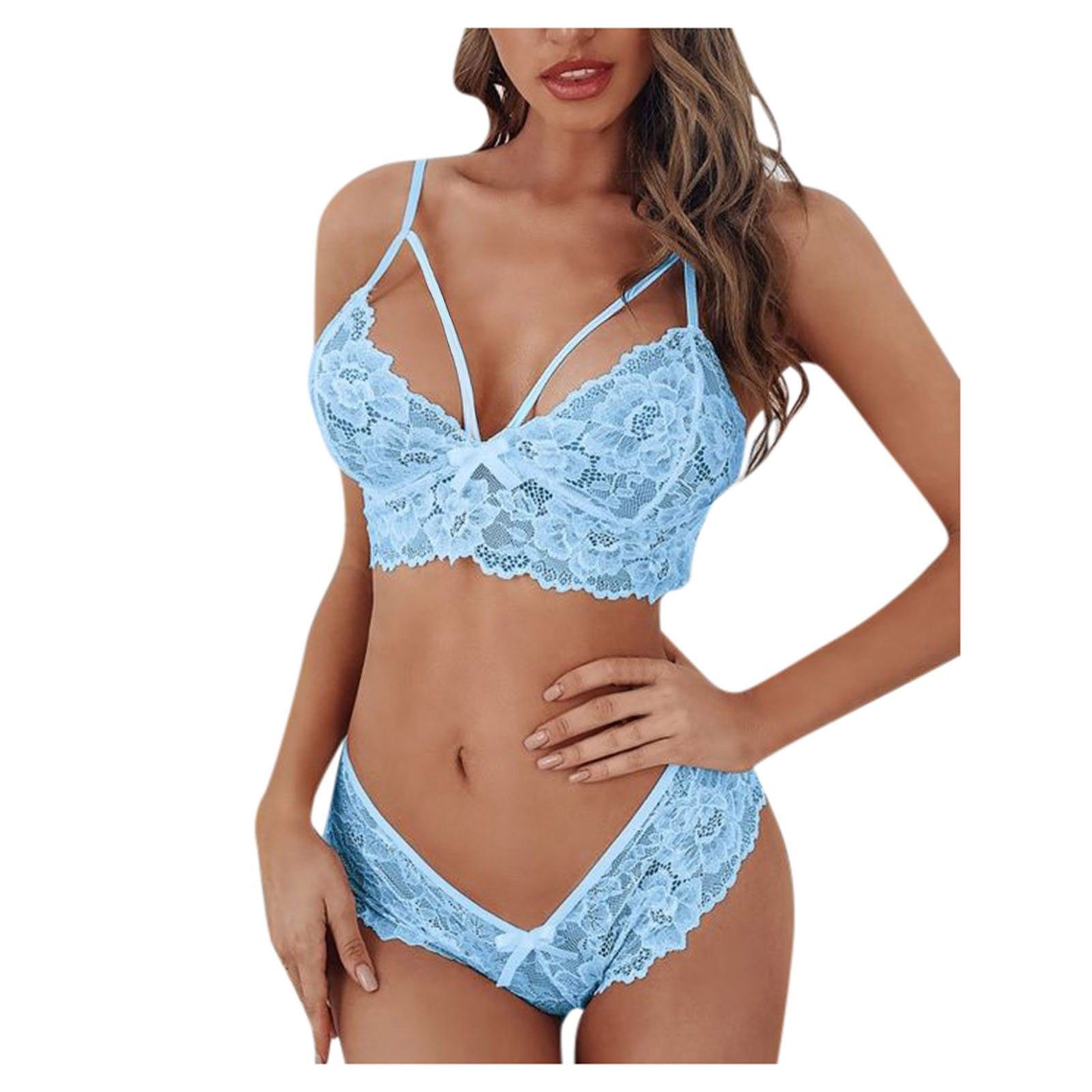 Plus Size Lingeries Set For Women Sexy Lace Halter Bralette High Waist Panty Set Sexy Nightgowns Women Erotic Underwear