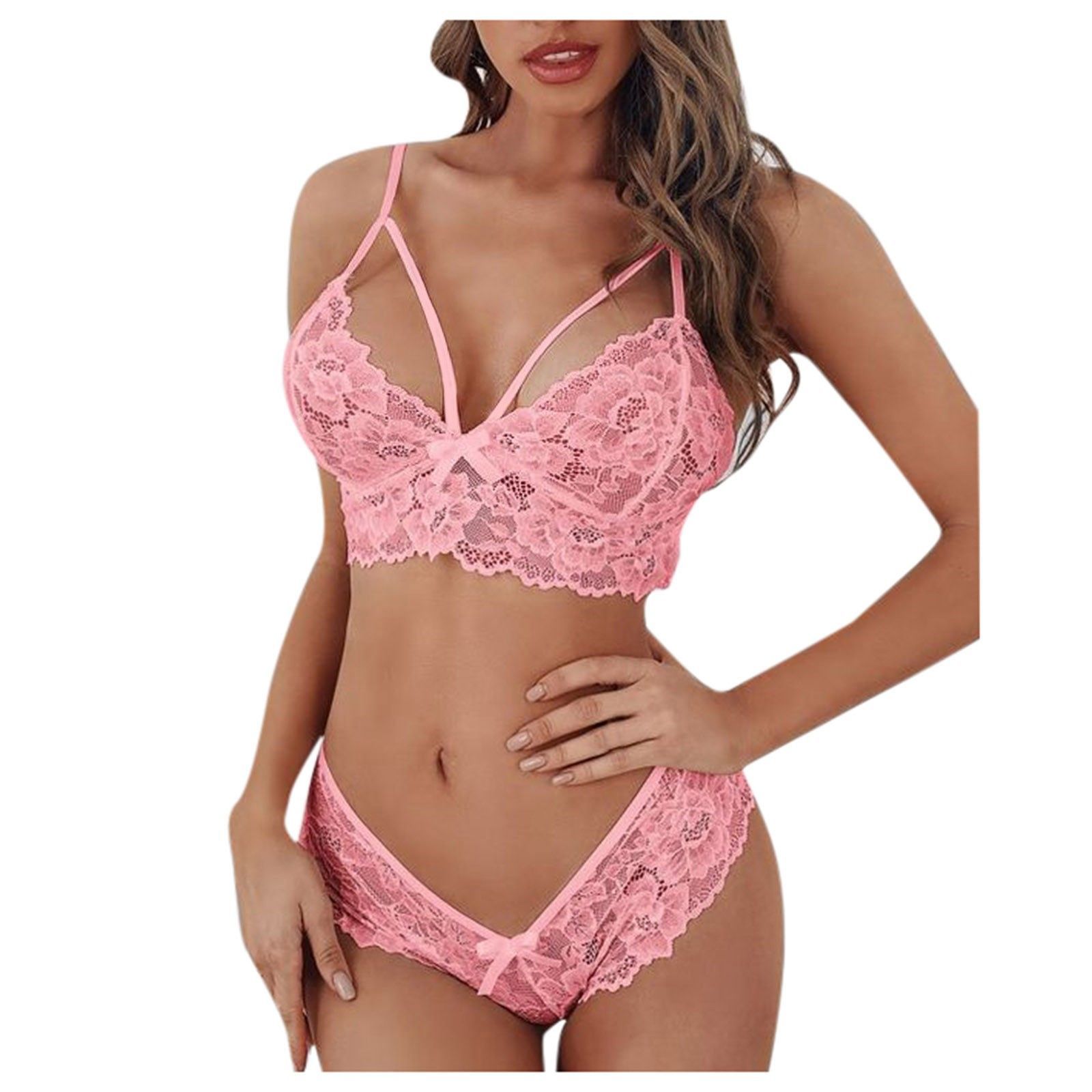 Plus Size Lingeries Set For Women Sexy Lace Halter Bralette High Waist Panty Set Sexy Nightgowns Women Erotic Underwear