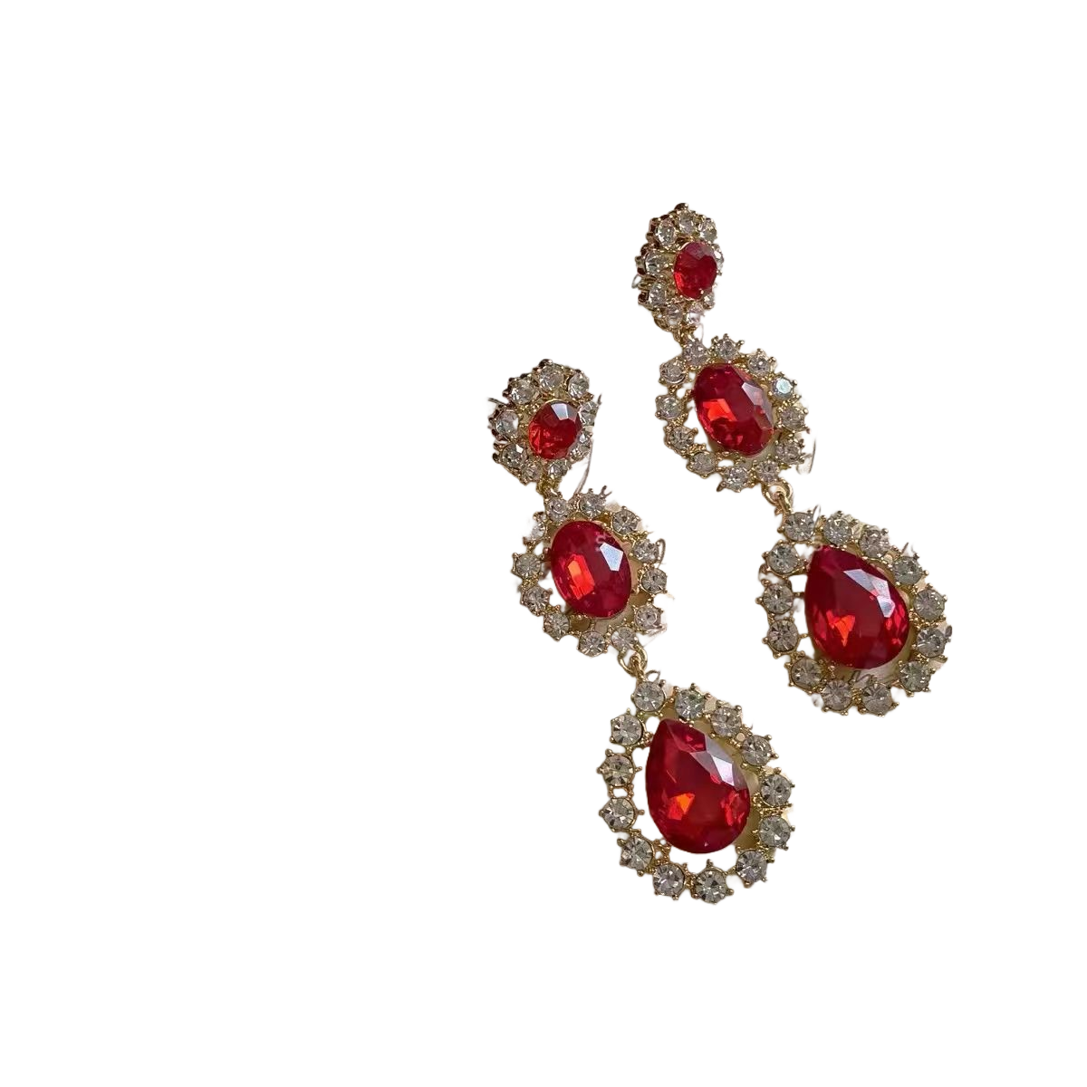 Luxurious Retro Palace Style Red Zircon Earrings Sparkling High-end Bridal Jewelry Suitable for Wedding Parties