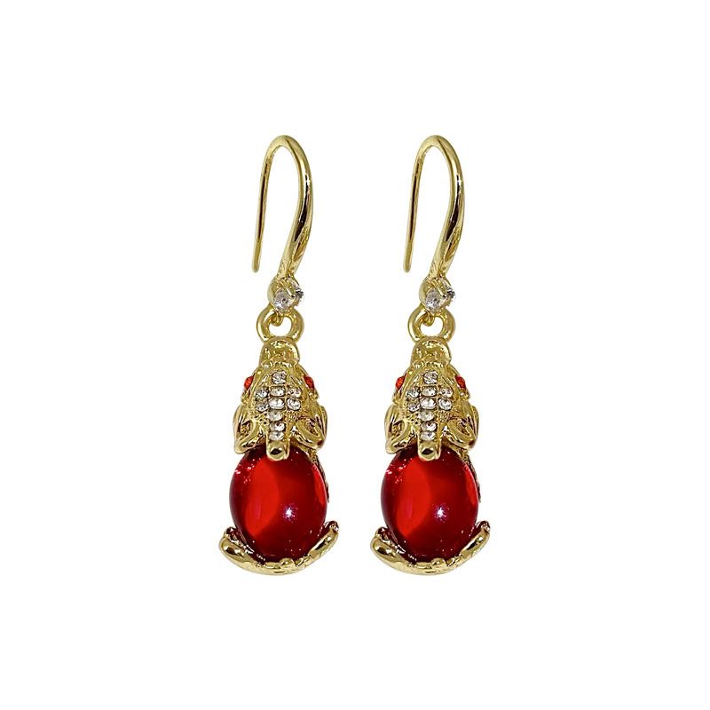 Fashion Pixiu Retro Earrings Female Trendy Cute Animal High-End Sense Elegant Lucky Lucky Atmospheric Red Stud Earrings Gift