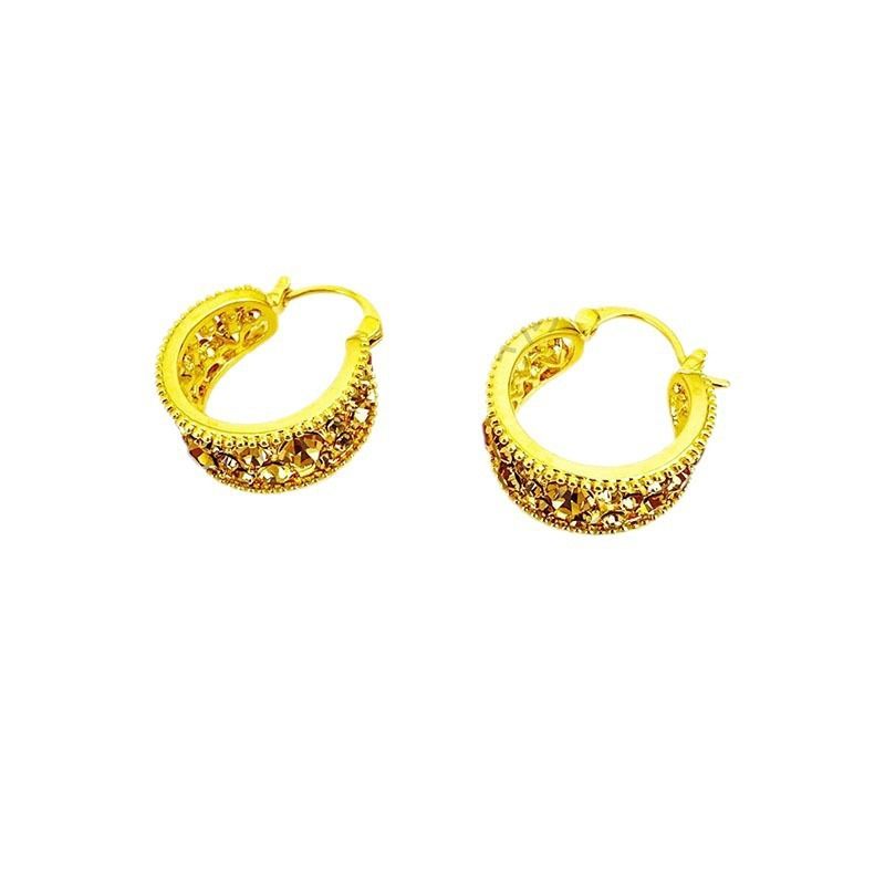 New Retro Champagne Color Rhinestone Hoop Earrings for Women Fashion Trend Elegant Temperament Girls Party Jewelry Birthday Gift