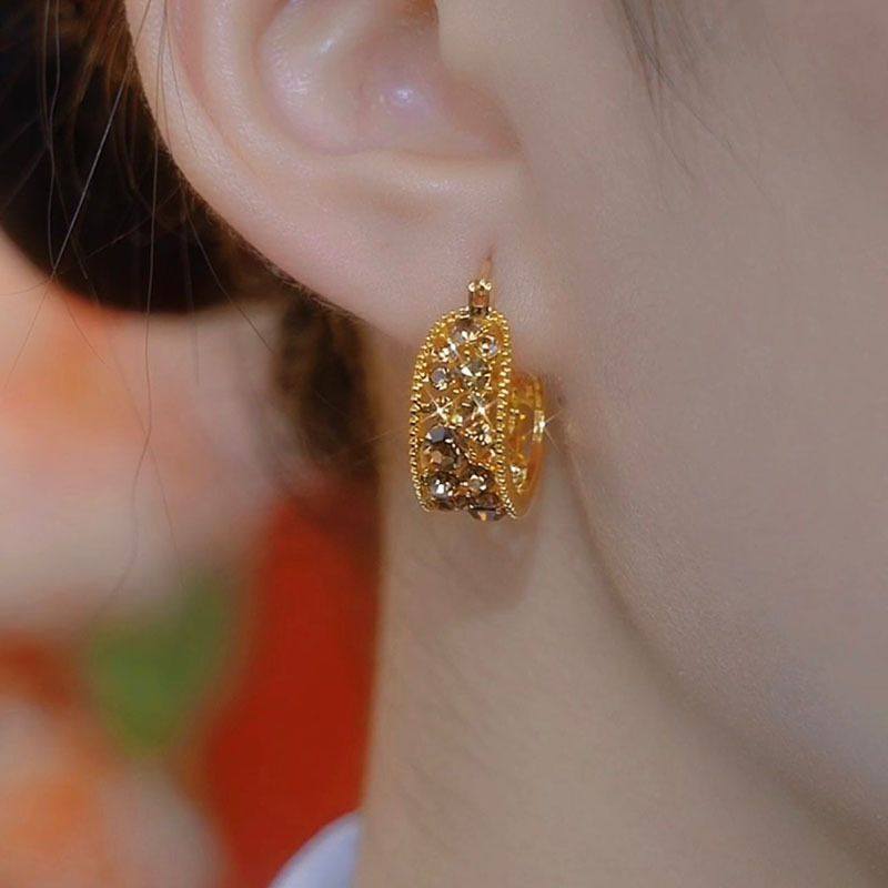 New Retro Champagne Color Rhinestone Hoop Earrings for Women Fashion Trend Elegant Temperament Girls Party Jewelry Birthday Gift