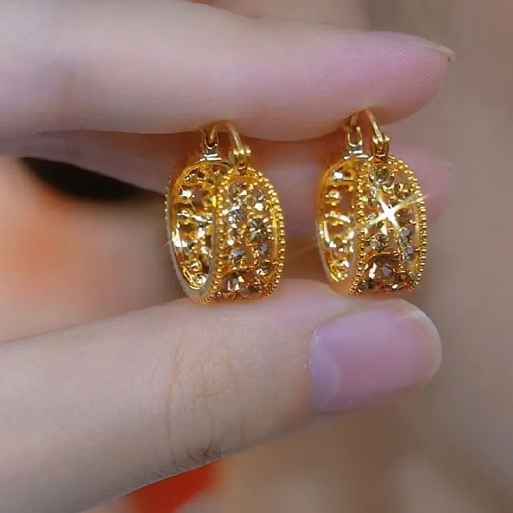 New Retro Champagne Color Rhinestone Hoop Earrings for Women Fashion Trend Elegant Temperament Girls Party Jewelry Birthday Gift