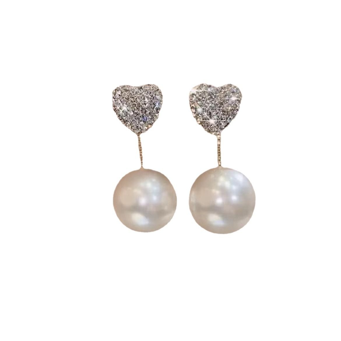 Korean Fashion New Red Pearl Water Diamond Two Wear Love Earrings Jewelry Elegant Women's Earrings Birthday Gift