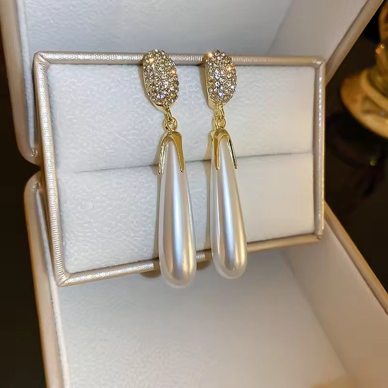 Vintage Simple Drop Earrings Long Water Drop Pearl Earrings for Women Girls Statement Jewelry Gifts