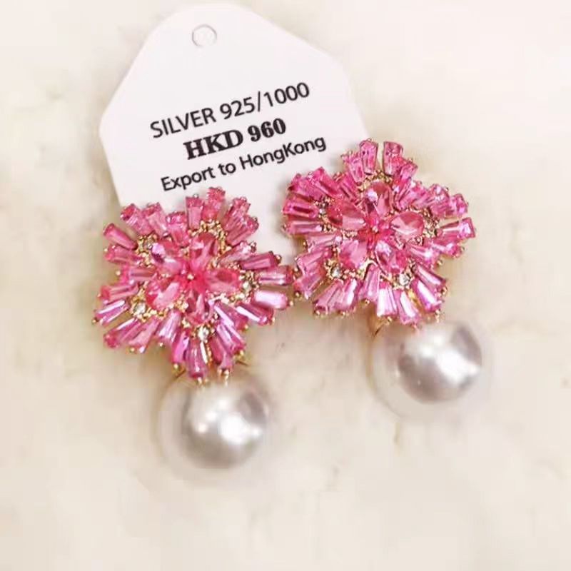 Light Luxury Imitation Pearl Earrings Women Fashion Zircon Crystal Earrings Snowflake Stud Earrings Jewelry For Party Wedding