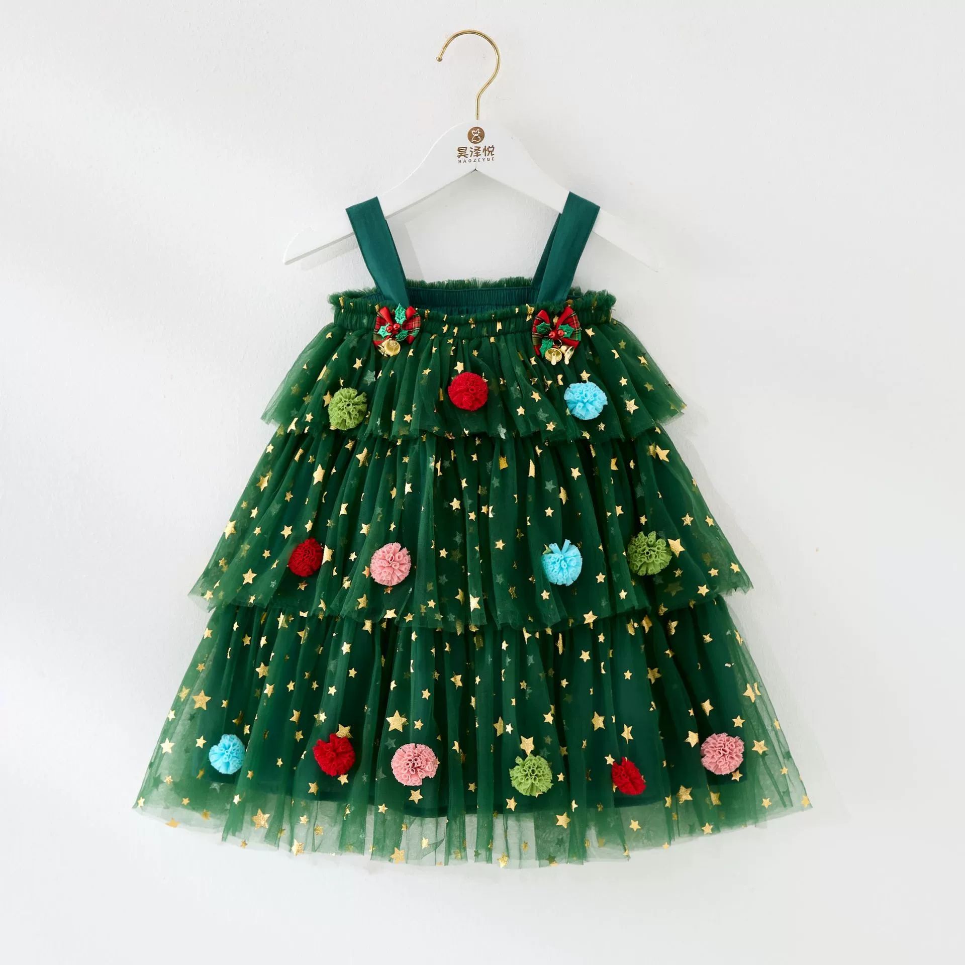 Christmas Kids Girl Stars Dress Baby Dresses for Girls Sleeveless Red Green Party Layered Tulle Dress Plush Ball Xmas Clothes