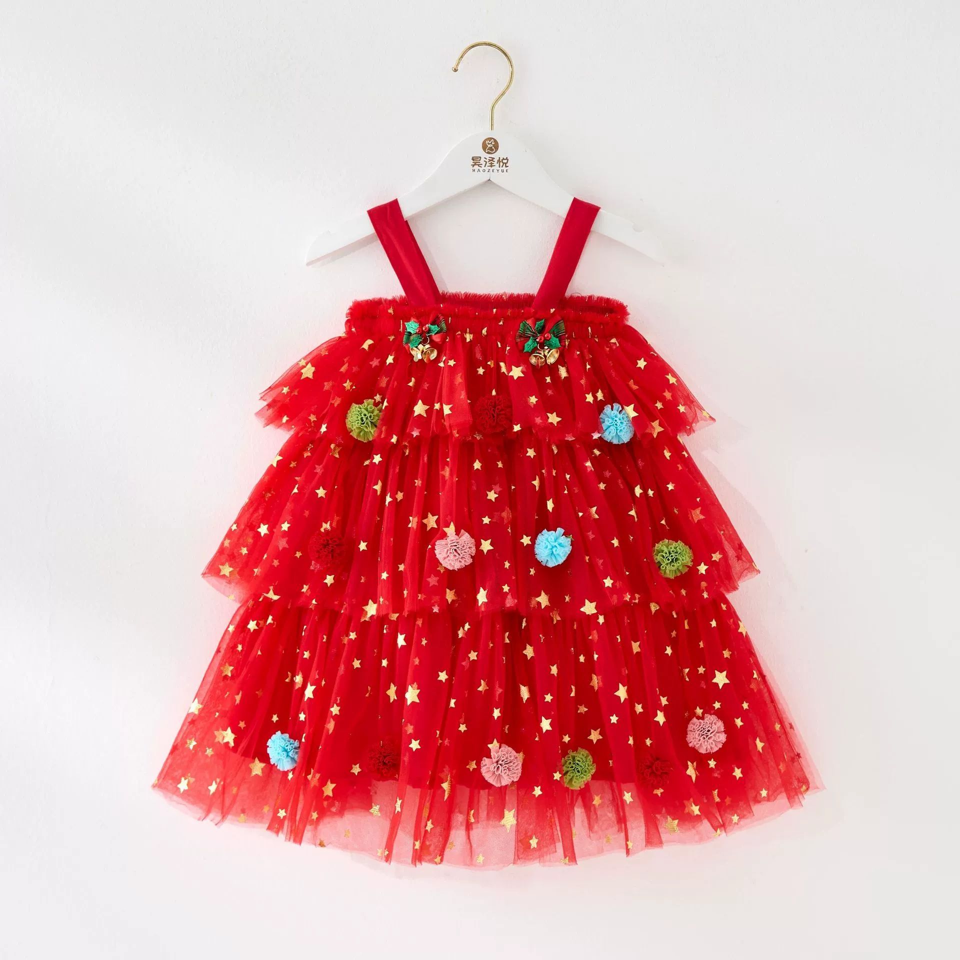 Christmas Kids Girl Stars Dress Baby Dresses for Girls Sleeveless Red Green Party Layered Tulle Dress Plush Ball Xmas Clothes