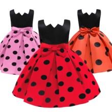 Elegant Girls Party Dress New Polka-Dots Puff Sleeves Princess Dress Backless Birthday Wedding Formal Costumes 3-8Yrs Girls