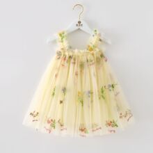 1-5 Years Toddler Baby Girls New Summer Dress for Kids Clothes Children Dress Puffy Mesh Tutu Princess Floral Embroidery Clothes