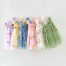 1-5 Years Toddler Baby Girls New Summer Dress for Kids Clothes Children Dress Puffy Mesh Tutu Princess Floral Embroidery Clothes