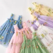 1-5 Years Toddler Baby Girls New Summer Dress for Kids Clothes Children Dress Puffy Mesh Tutu Princess Floral Embroidery Clothes