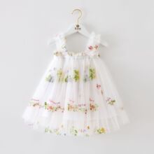 1-5 Years Toddler Baby Girls New Summer Dress for Kids Clothes Children Dress Puffy Mesh Tutu Princess Floral Embroidery Clothes