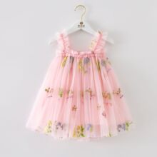 1-5 Years Toddler Baby Girls New Summer Dress for Kids Clothes Children Dress Puffy Mesh Tutu Princess Floral Embroidery Clothes