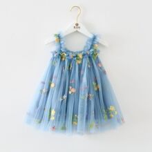 1-5 Years Toddler Baby Girls New Summer Dress for Kids Clothes Children Dress Puffy Mesh Tutu Princess Floral Embroidery Clothes
