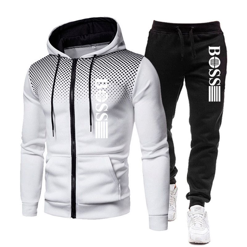 New Men's zippered hoodie Casual Pants Set for Autumn and Winter fashion Fitness and Warm sportswear Two-piece set