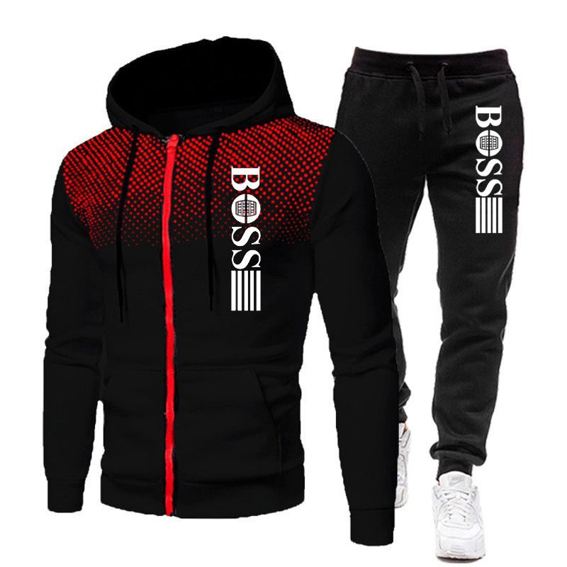 New Men's zippered hoodie Casual Pants Set for Autumn and Winter fashion Fitness and Warm sportswear Two-piece set