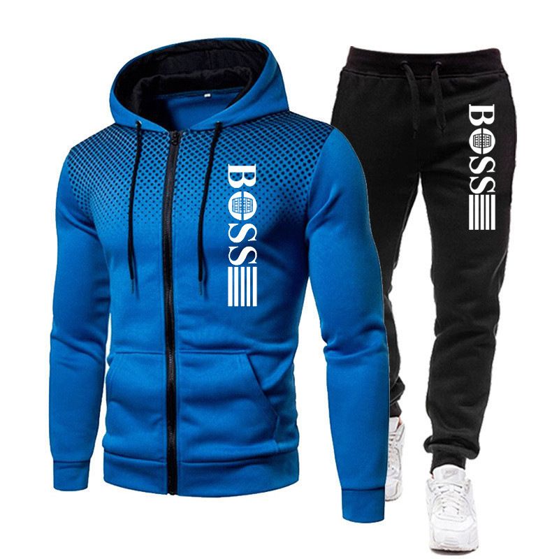 New Men's zippered hoodie Casual Pants Set for Autumn and Winter fashion Fitness and Warm sportswear Two-piece set