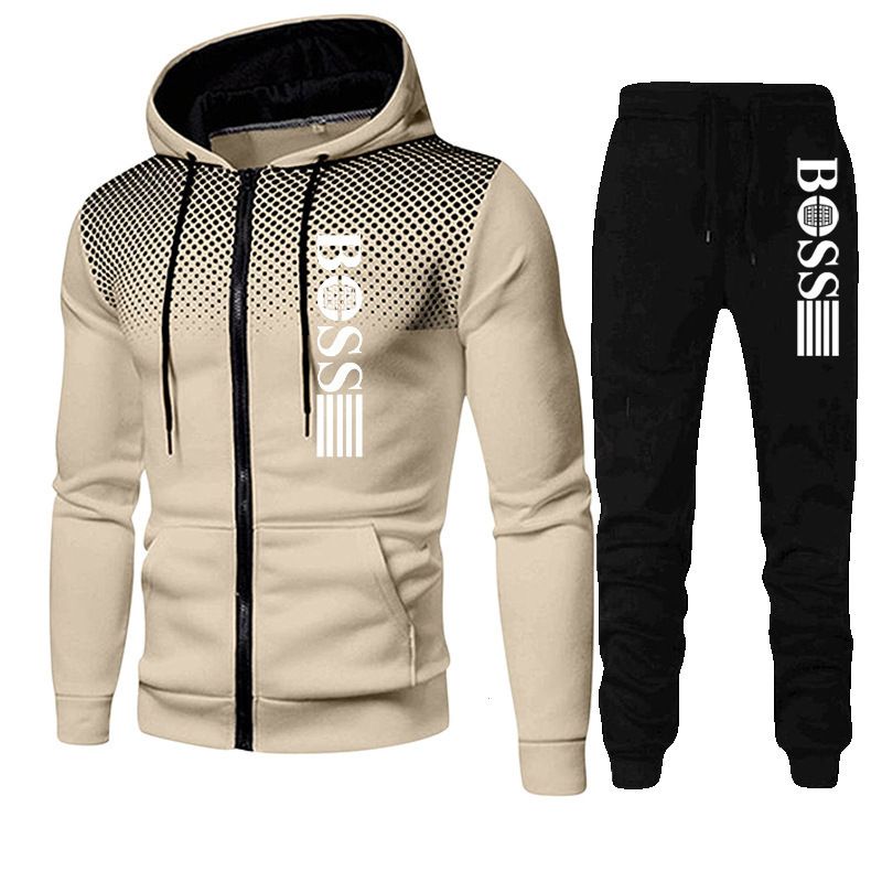 New Men's zippered hoodie Casual Pants Set for Autumn and Winter fashion Fitness and Warm sportswear Two-piece set