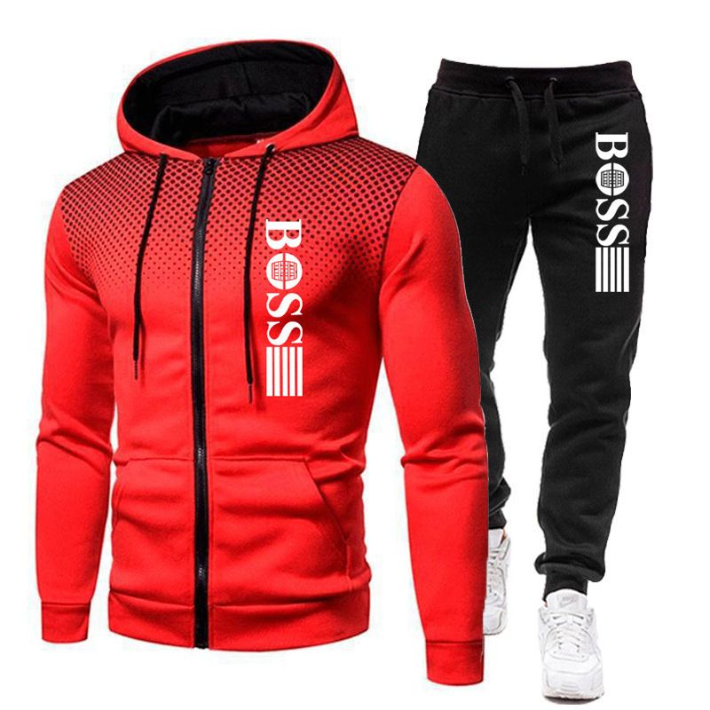 New Men's zippered hoodie Casual Pants Set for Autumn and Winter fashion Fitness and Warm sportswear Two-piece set