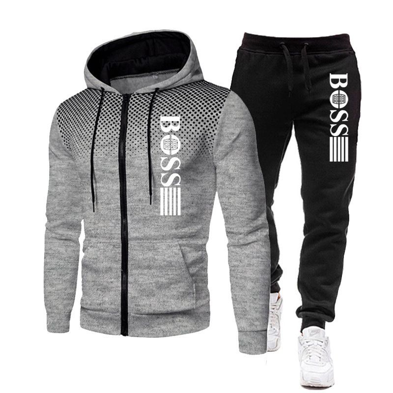 New Men's zippered hoodie Casual Pants Set for Autumn and Winter fashion Fitness and Warm sportswear Two-piece set