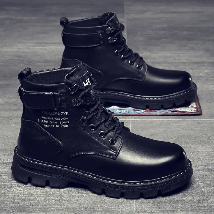 New Motorcycle and Ankle Boots Waterproof Boots Men Leather Shoes Men Casual  Men's High-top Fashion Shoes
