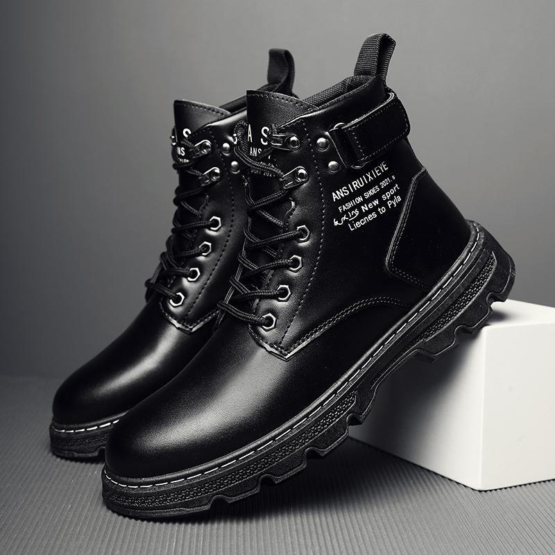New Motorcycle and Ankle Boots Waterproof Boots Men Leather Shoes Men Casual  Men's High-top Fashion Shoes