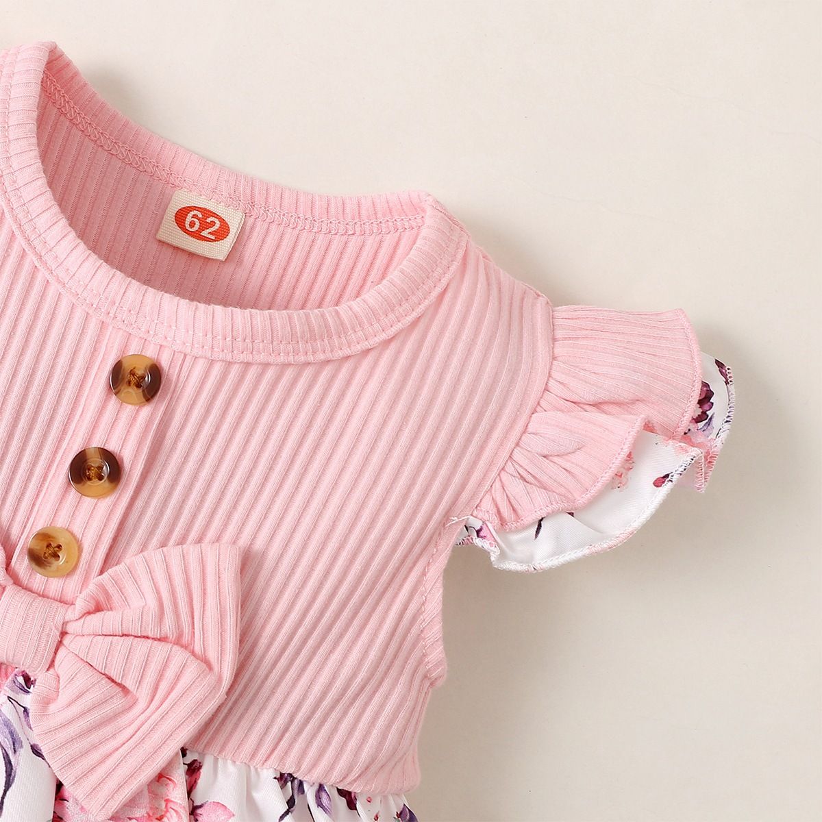 0-18 Months Baby Girl Floral Romper Dress Fly Sleeve Summer Ribbed Jumpsuit with Headband Newborn Baby Girl 2PCS Outfit