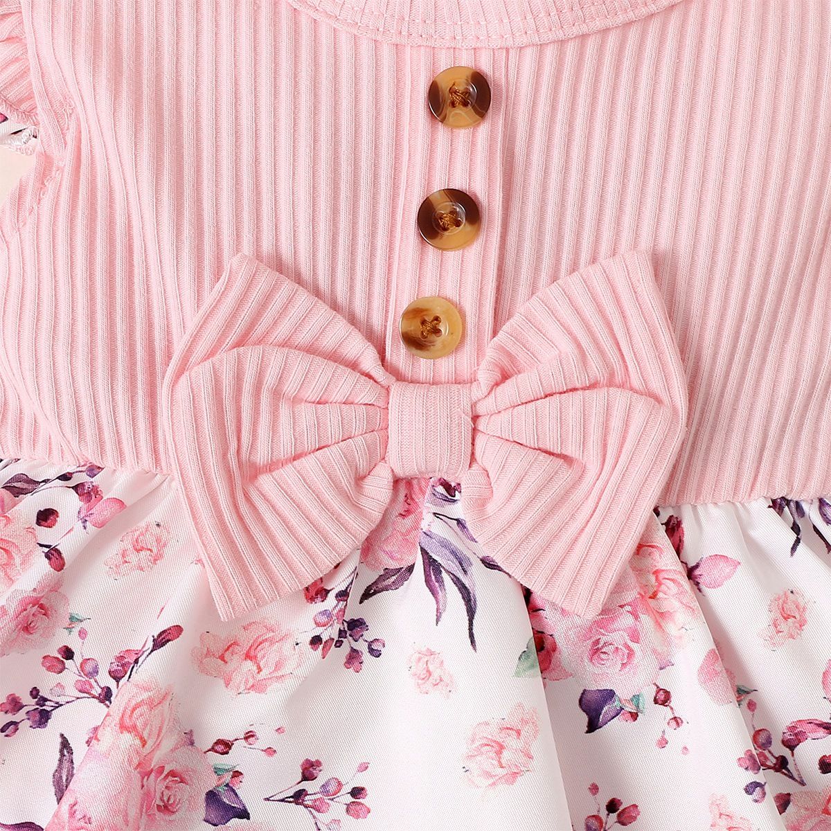 0-18 Months Baby Girl Floral Romper Dress Fly Sleeve Summer Ribbed Jumpsuit with Headband Newborn Baby Girl 2PCS Outfit