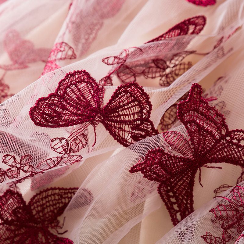 Bear Leader Autumn New Square Neck Girls Dresses Long Sleeved Butterfly Mesh Patchwork Princess Dress Red Christmas Kids Wear